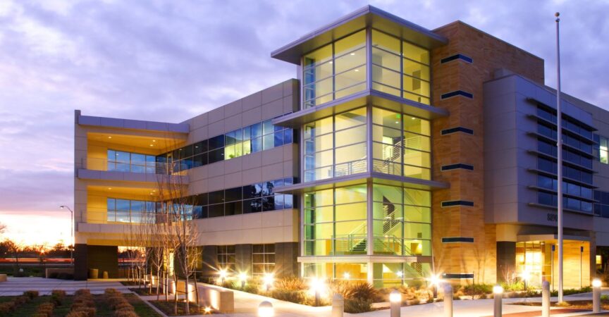 a commercial business at night
